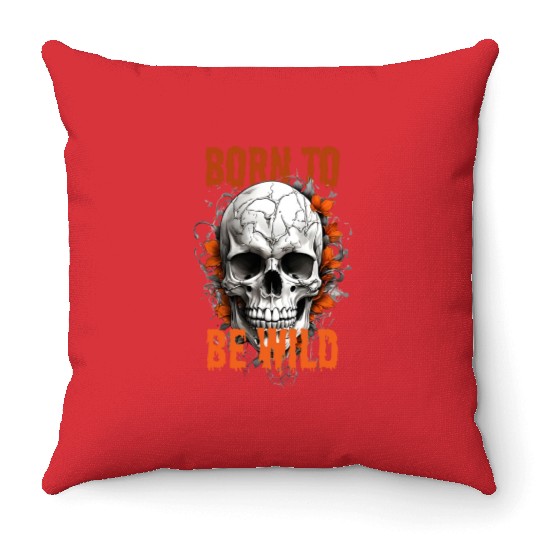 skull born to be wild Throw Pillows