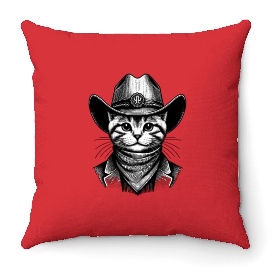 Cowboy Cat Art Throw Pillows