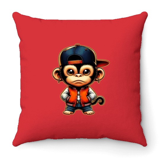 Throw Pillows Funny of a monkey dressed as rap