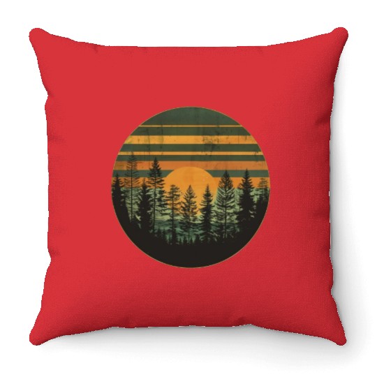 Sunset Forest Nature Outdoors Retro 80s Vibe 4 Throw Pillows