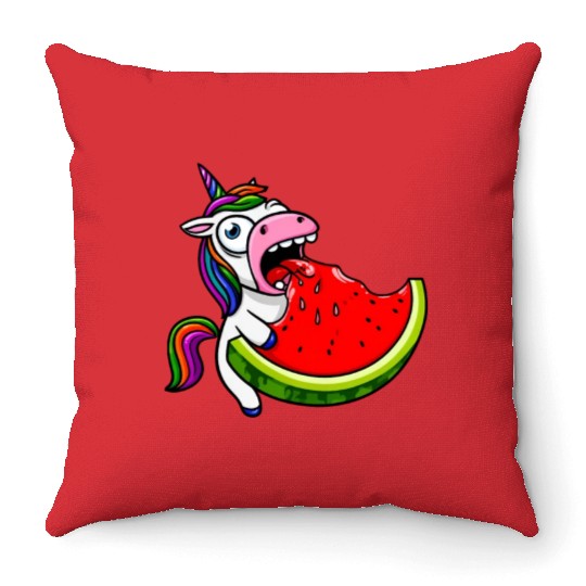 Unicorn Melon Sweet Comic Crazy Funny Quirky Throw Pillows
