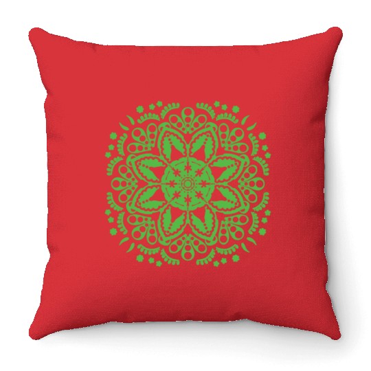 Green floral lace pattern Throw Pillows