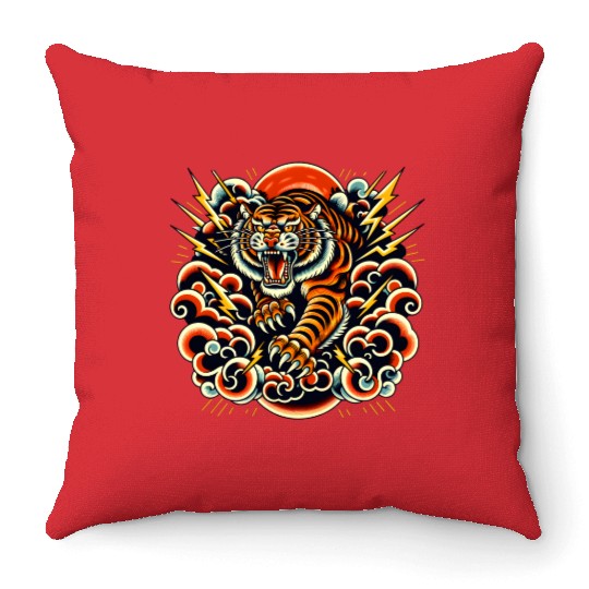 AI Neo Traditional Tiger Throw Pillows