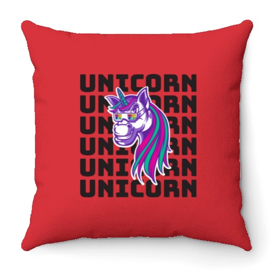 Unicorn with Sunglasses - A Fusion of Fantasy and Throw Pillows