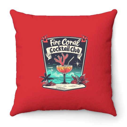 Fire Coral Cocktail Club Throw Pillows