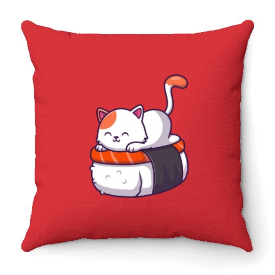 Sushi Cat Lover Japanese Kawaii Anime Neko Manga Throw Pillows