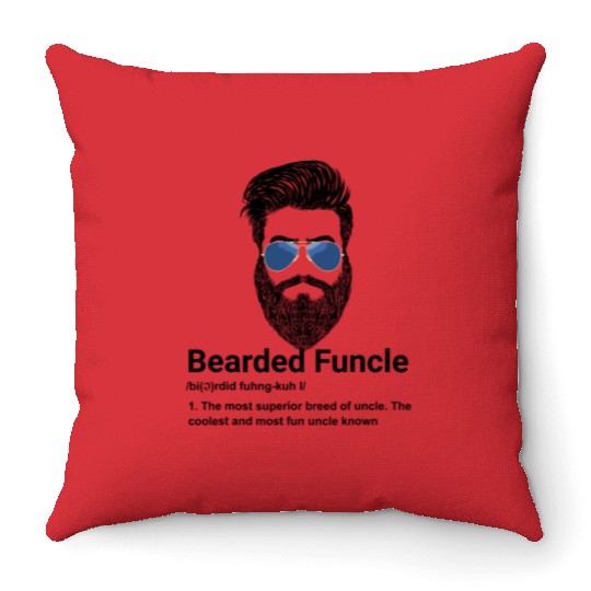 Mens Bearded Funcle Funny Uncle Definition Throw Pillows