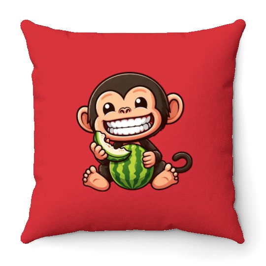 Monkey chimpanzee melon watermelon honeydew melon Throw Pillows