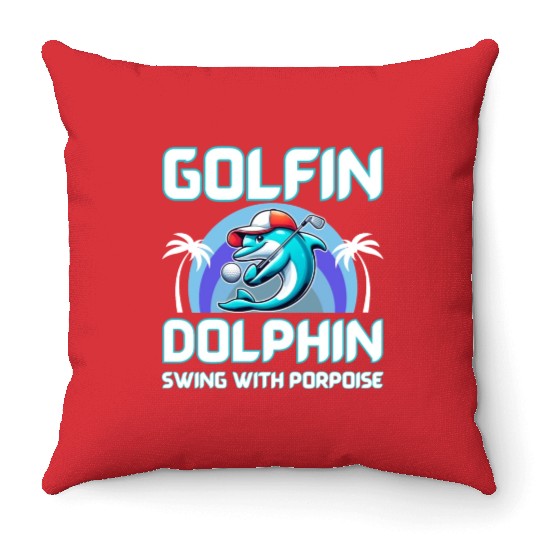 Dolphin playing golf Throw Pillows | Gift for dad | Gift