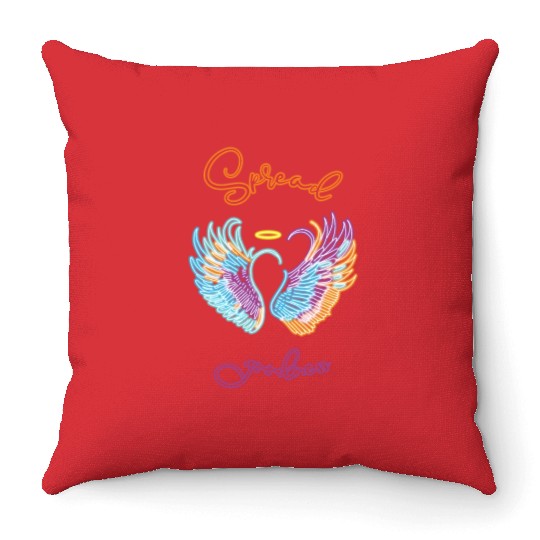 Neon angel wings with helo Throw Pillows