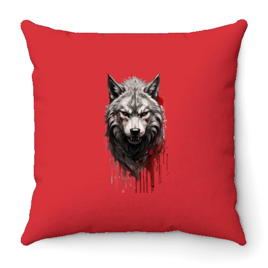 bloody wolf Throw Pillows