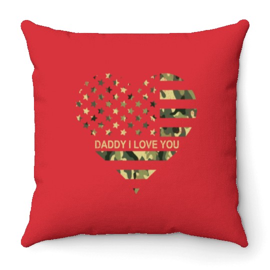 I Love Daddy American Flag Heart Gift Fathers Day Throw Pillows