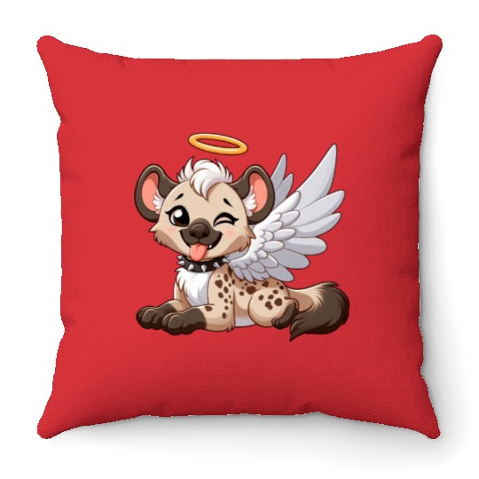 Hyena angel wings halo fantasy Throw Pillows