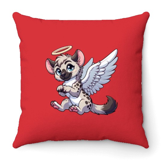 Hyena angel wings halo Throw Pillows