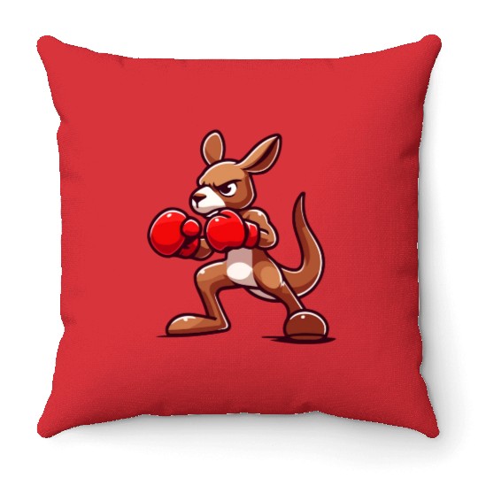 Ring Champ Kangaroo: Boxing Bound Throw Pillows