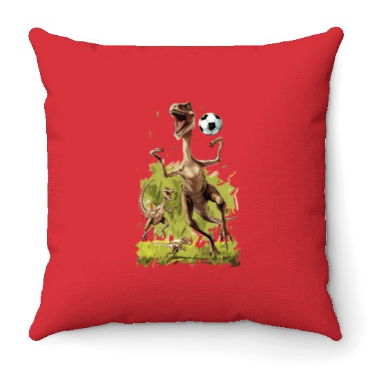 Soccer Ball Velociraptor Dinosaur Football Throw Pillows