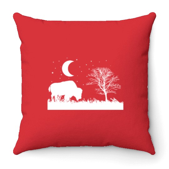 Bison eating Grass Animal Throw Pillows