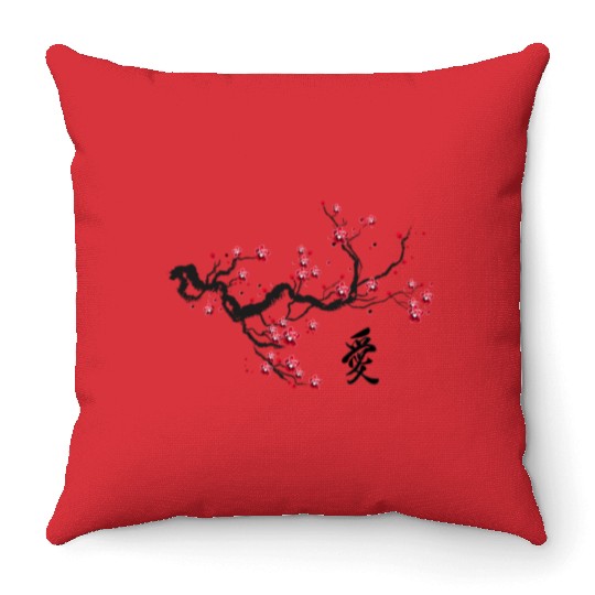 Vintage Cherry Blossom Japanese Culture Graphical Throw Pillows