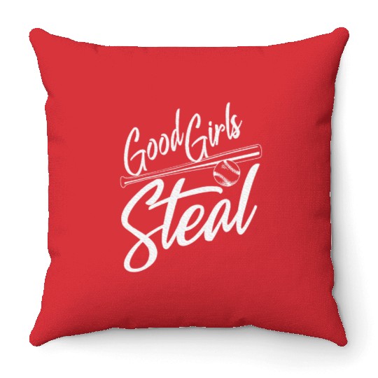 Softball Art Good Girls Steal Baseball Pitcher Throw Pillows