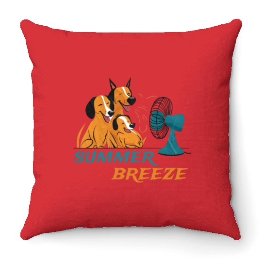 Summer Breeze with funny dogs Throw Pillows