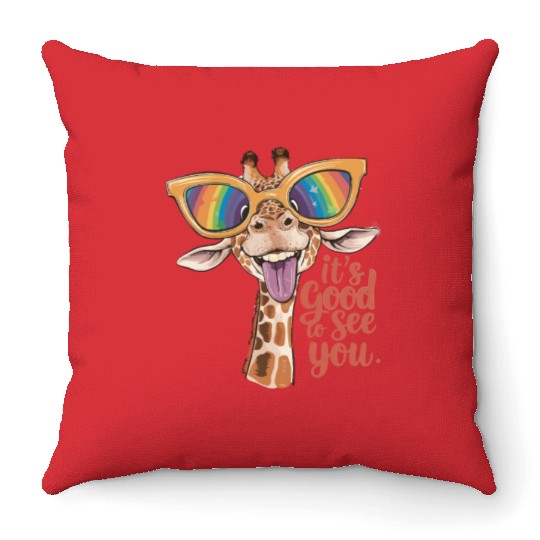 Funky Giraffe With Colorful Sunglasses Fun Saying Throw Pillows