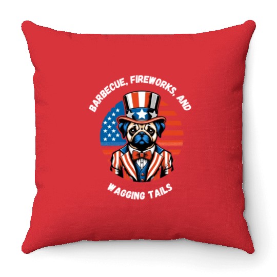 independance day,Barbecue, fireworks, and wagging Throw Pillows