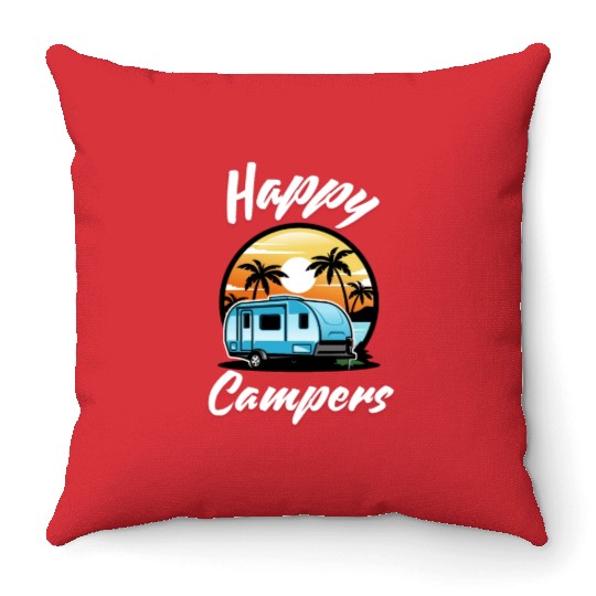 Funny Camping Hiking Lover Present Happy Camper Throw Pillows