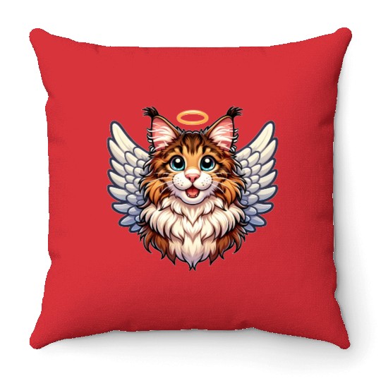 Maine Angel Cat with Wings Throw Pillows