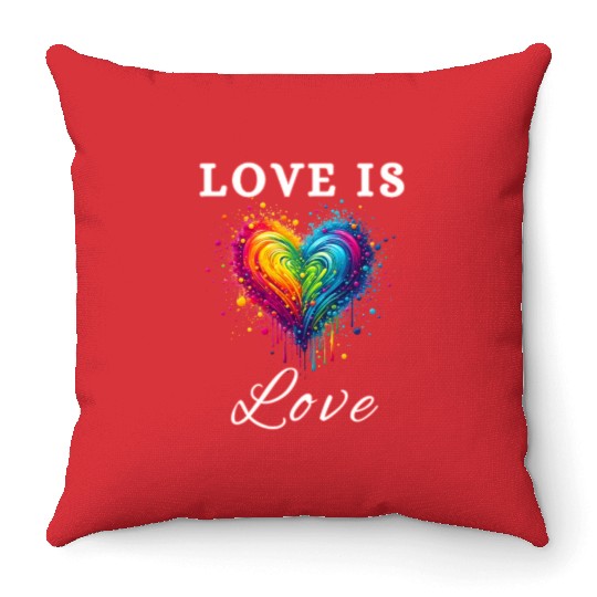 Love Is Love LGBTQ Pride, Gay Pride Rainbow Heart Throw Pillows