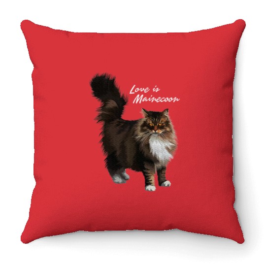 Love is Maine cat Throw Pillows