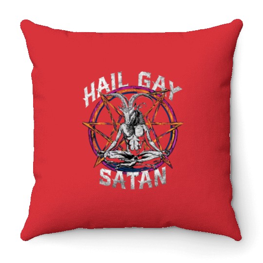 Funny Hail Gay Satan LGBT Goth Gay Pride Baphomet Throw Pillows