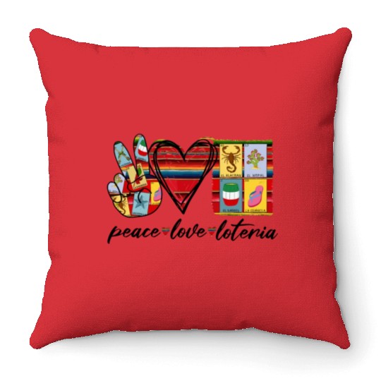 Peace Love Loteria Serape Mexican Bingo Card Throw Pillows