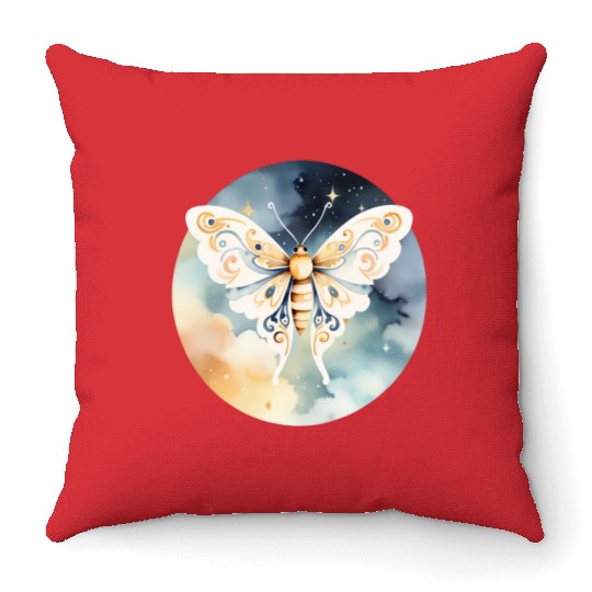 Dreamlike Flight: A Moth's Dance Among the Stars Throw Pillows