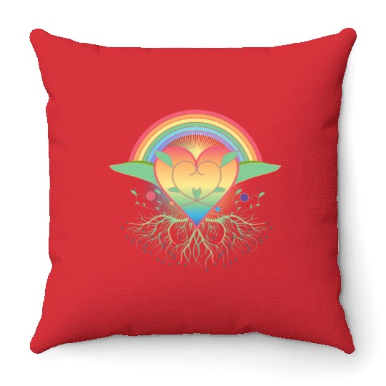 Rainbow heart with roots for Pride Throw Pillows
