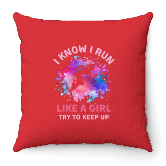 Women Running Girl Throw Pillows