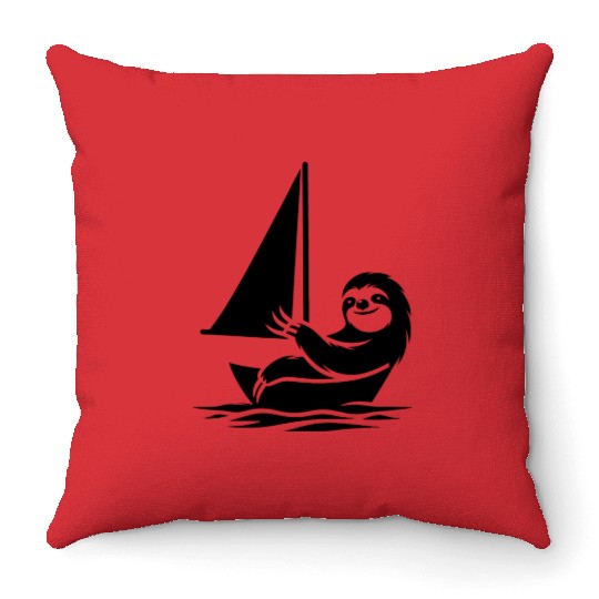 Minimalist sailing dinghy sloth summer Throw Pillows