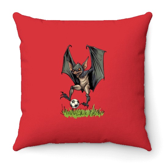 Bat playing Soccer Ball Bats Throw Pillows