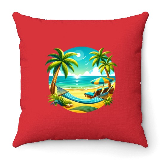 Paradise Beach Sunset Art Throw Pillows