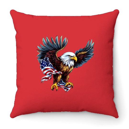 4th Of July US flag with eagle Throw Pillows