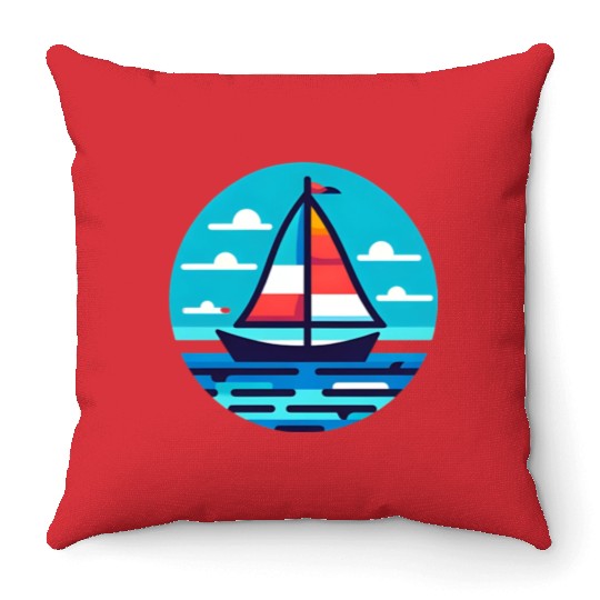 Sailboat on the ocean Throw Pillows