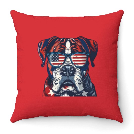 Boxer dog. American memorial day Throw Pillows