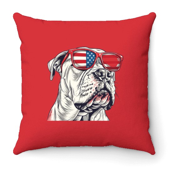 Dogo Argentino dog. 4th of July and memorial day Throw Pillows