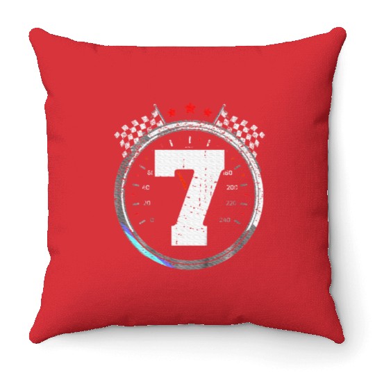 Kids 7th Birthday Boy 7 Seventh Race Car Birthday Throw Pillows