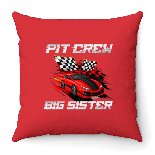 Pit Crew Big Sister Race Car Birthday Racing Car Throw Pillows