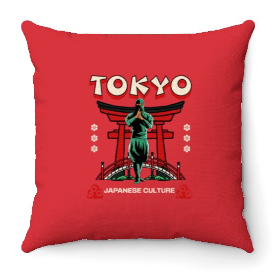Tokyo Japan Culture Green Karate Ninja Martial Throw Pillows