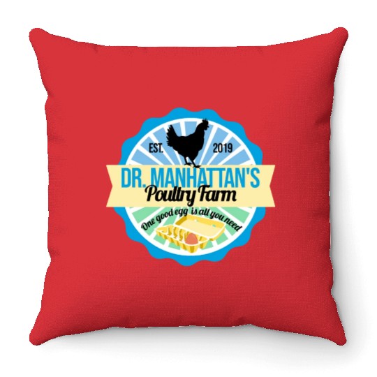 Dr Manhattan Poultry Farm Throw Pillows