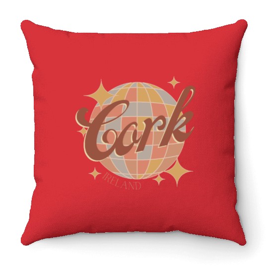Cork City Ireland Retro Vintage Disco ball design Throw Pillows