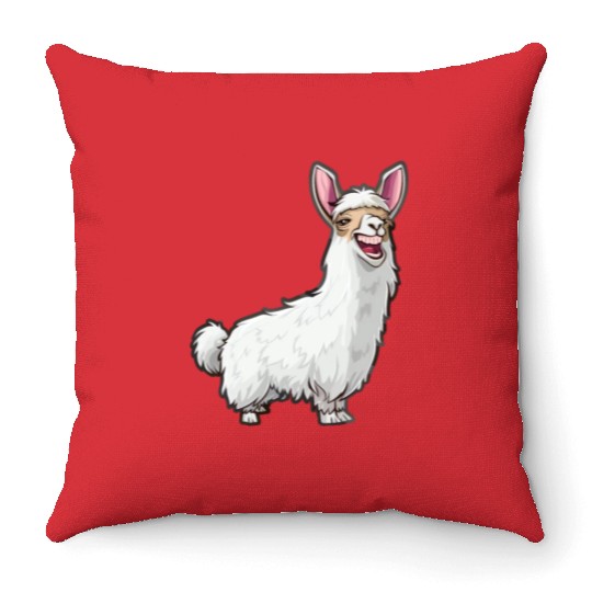 Smiling Llama With Bunny Ears Throw Pillows