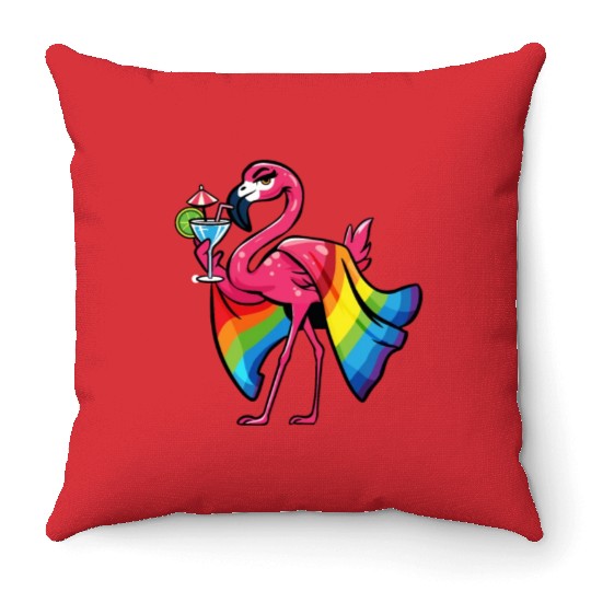 Pink Flamingo Pride Flag LGBT Funny Tropical Throw Pillows