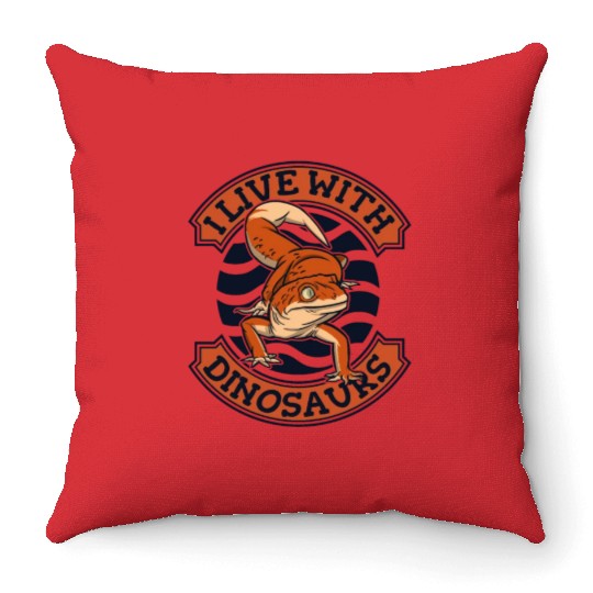I Live With Dinosaurs Gekkota Crested Lizard Throw Pillows